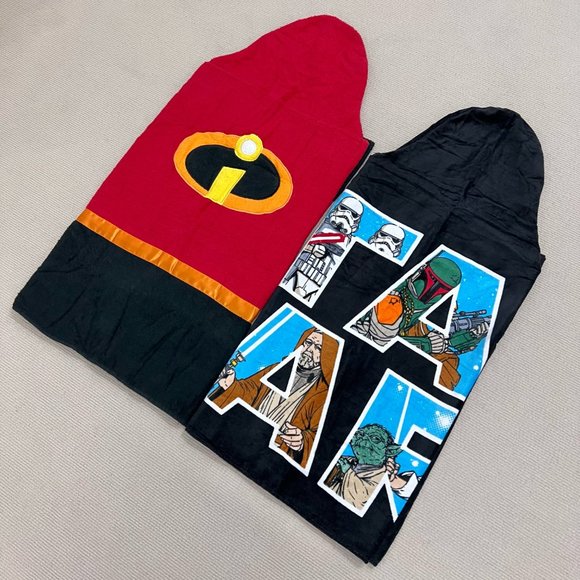 Bundle of 2 Kids' Hooded Bath Wrap/Beach Towels:1 Star Wars+1 The Incredibles - Picture 1 of 6